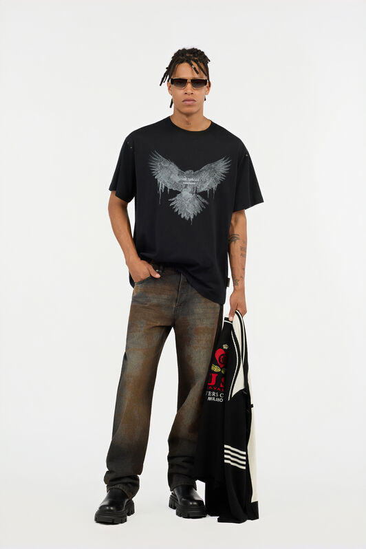 JC Black T-shirt With Eagle Print And Studs BLACK VFT034-VF078