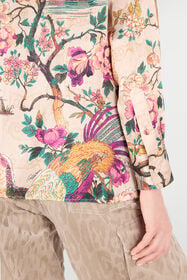 RC Silk Shirt With Oriental Bird Print Ivory/Pink VKT704-TYP76