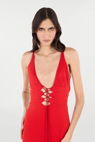 RC Long Dress With Criss-Cross Detail Red VQT148-JE034