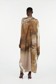 RC Caftan Beige Avec Fresque Imprimée Sur Twill De Soie Marron clair VWT181-OZQ74