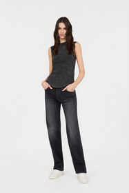 JC Geripptes Top in Schwarz mit C-Logo BLACK UFT127-UF181