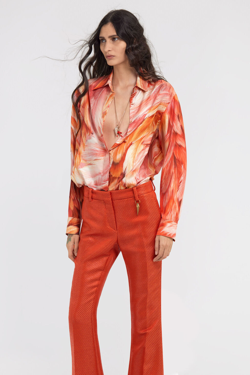 RC Plumange Print Silk Shirt Orange SWT704-4QL71