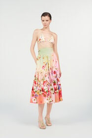 RC Midi Skirt with Miami Flowers Print GREEN/FUCHSIA WQT303-3AR32