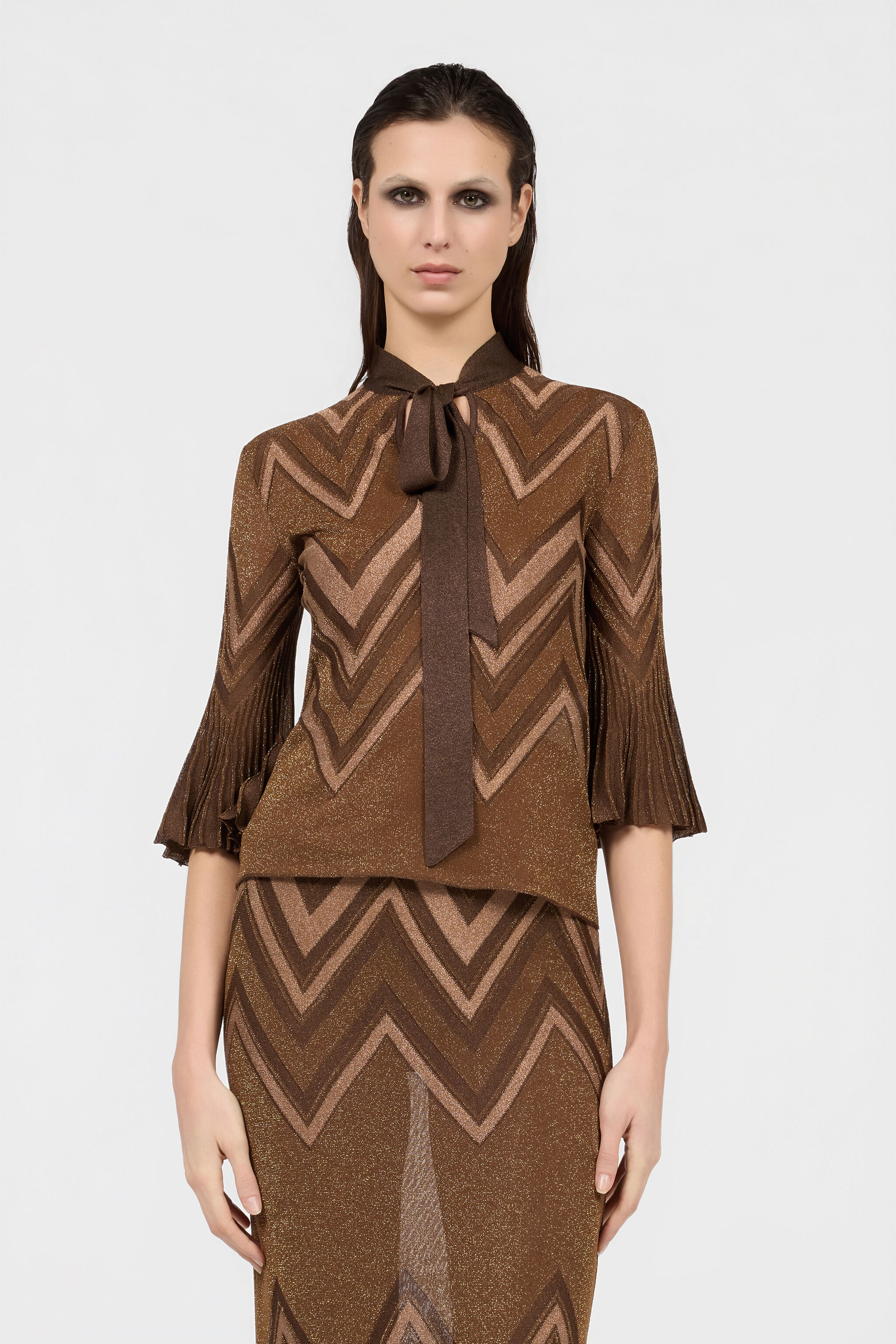 RC Chevron Pattern Knit Top BROWN/PINK XQM606-MO007
