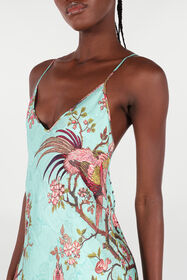 RC Slip Dress With Oriental Bird Print RC Slip Dress With Oriental Bird Print Blue/Pink VKT102-OZP76