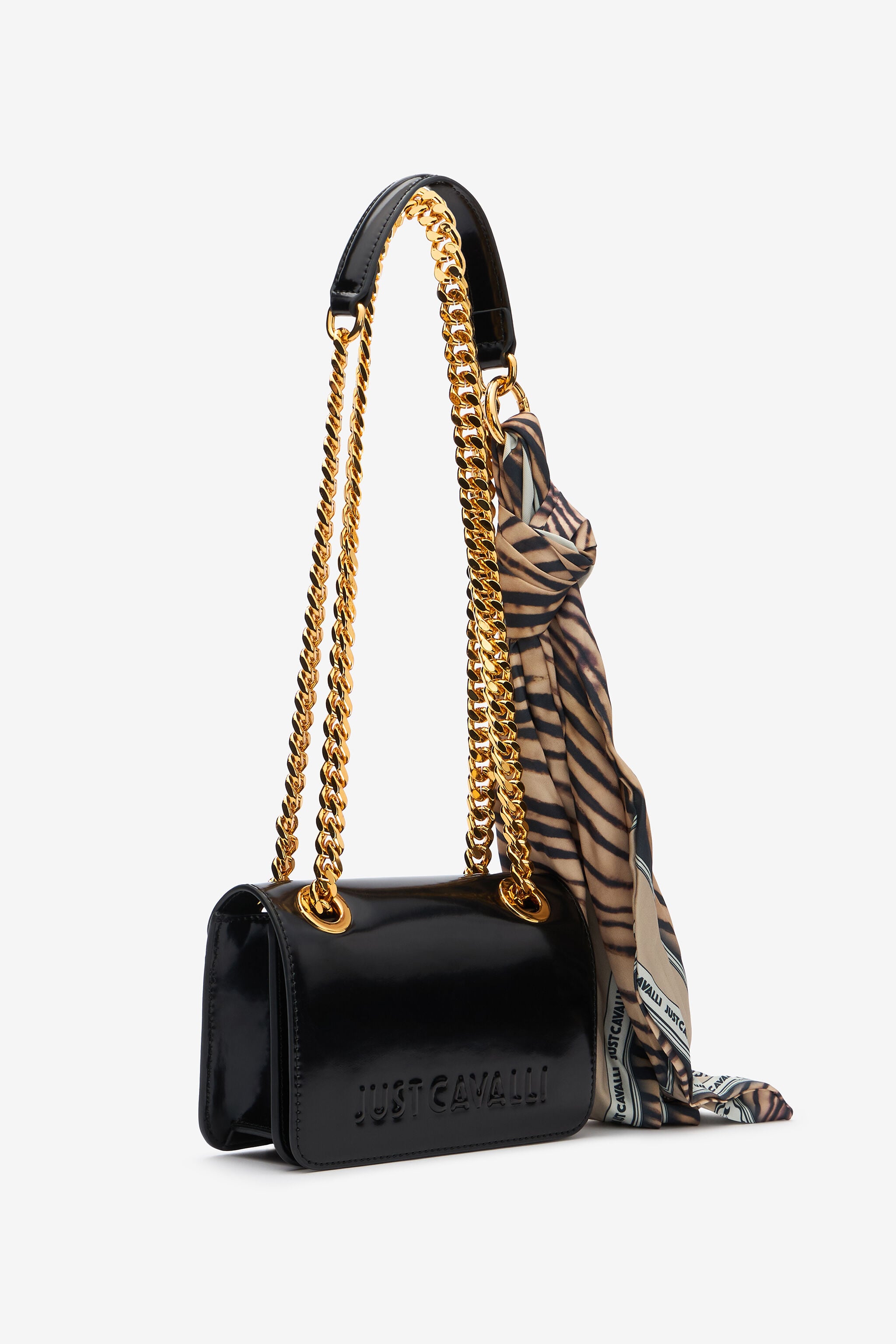 JC Bag With Chain Handles And Scarf JC Bag With Chain Handles And Scarf BLACK UFB092-UF461