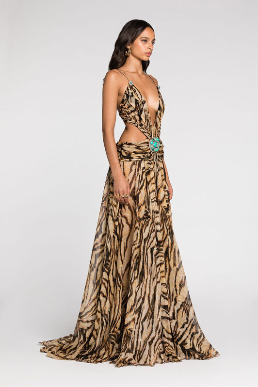 RC Freedom-print cut-out gown Light brown RKT100-CZH36