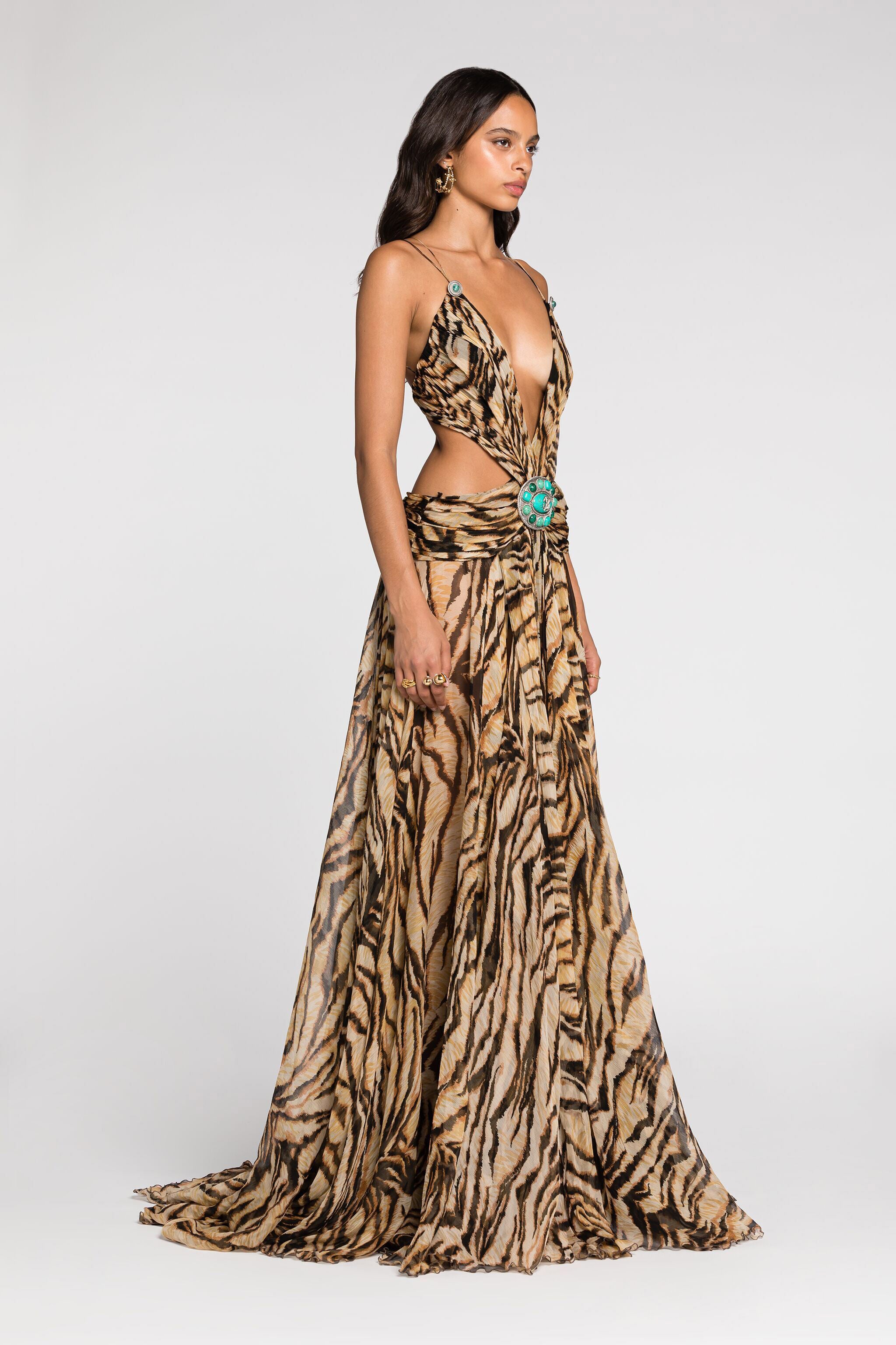 RC Freedom-print cut-out gown Light brown RKT100-CZH36