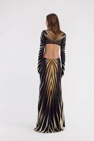 RC Cut-out knit dress with Ray of Gold print Gold RWT103-LNI12