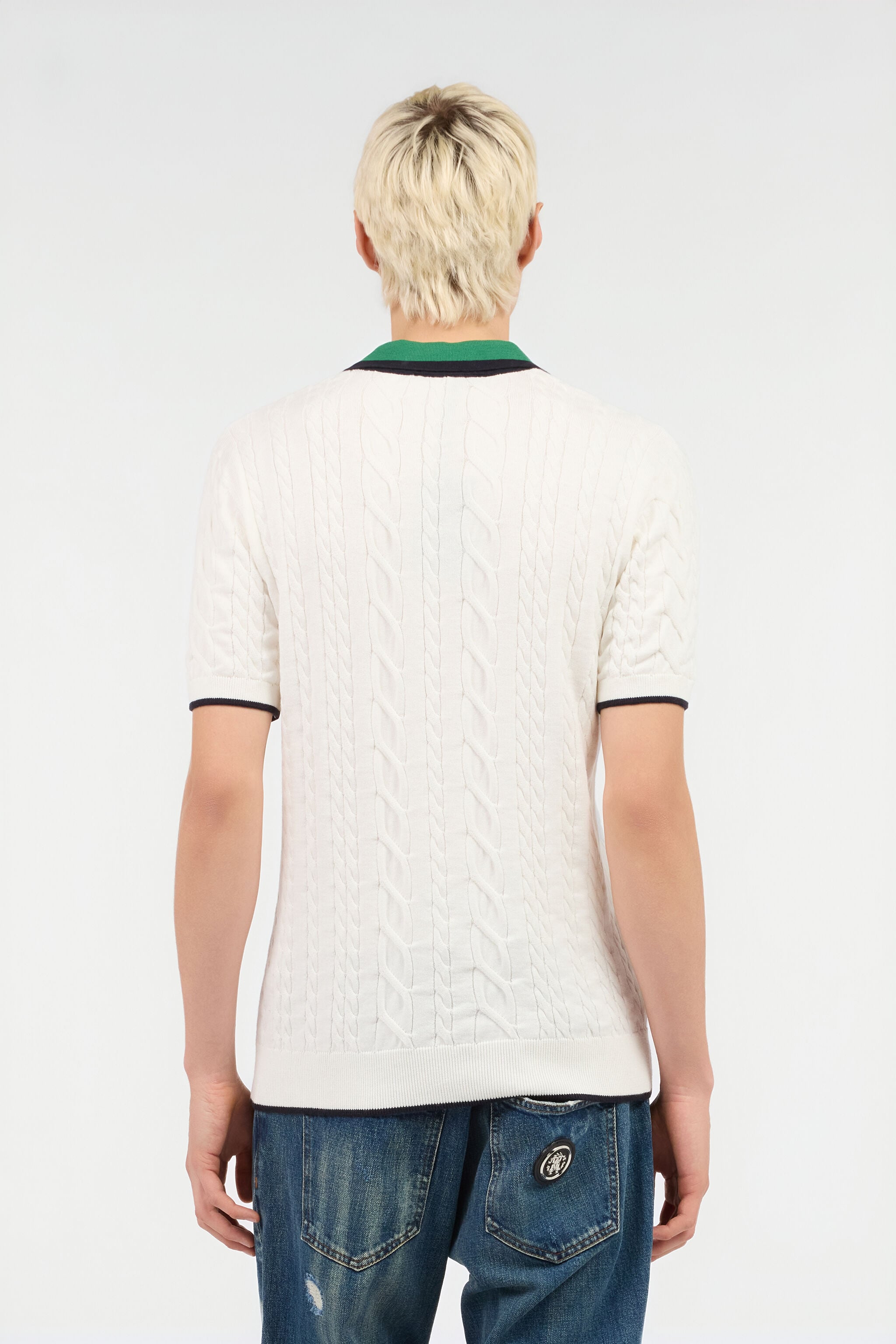 RC White Cable Knit Polo Shirt RC White Cable Knit Polo Shirt WHITE ROM90E-FEC31