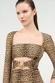 RC Mini Dress with Baby Jaguar Print and Cut-Out Detail BROWN WQT124-LNR31