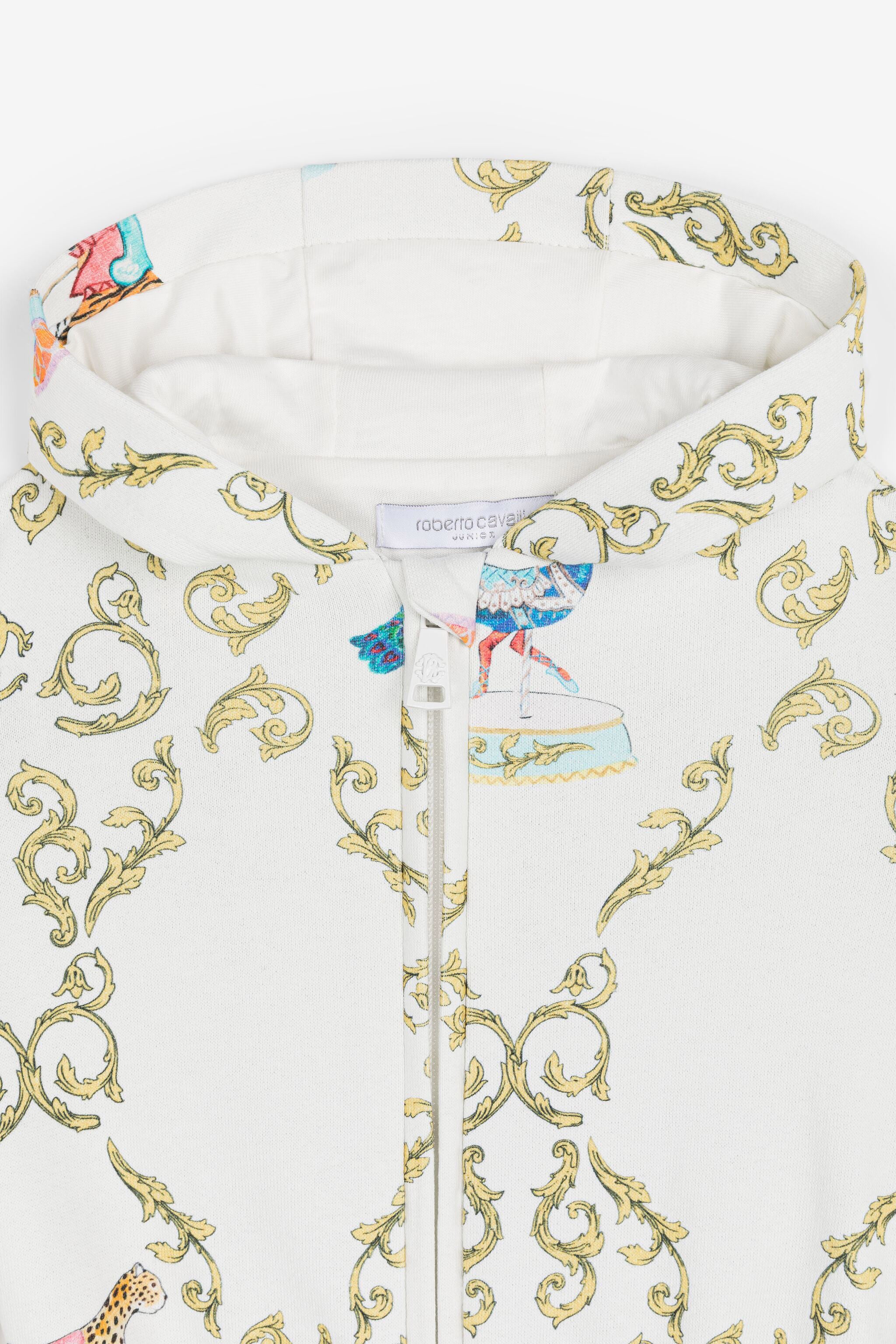 JU Sudadera de algodón con capucha y estampado de filigrana JU Sudadera de algodón con capucha y estampado de filigrana Blanco RJT903-5OG82