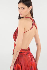 RC Abito Lungo Stampa Rose E Cut-Out Rosso UKT158-CTN48