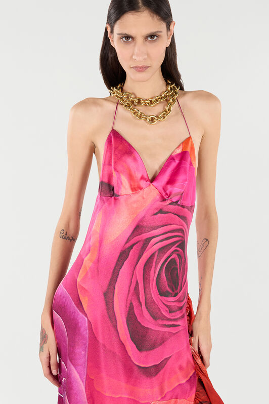 RC Robe À Imprimé Roses Et Volant Fuchsia UKT107-RYN48