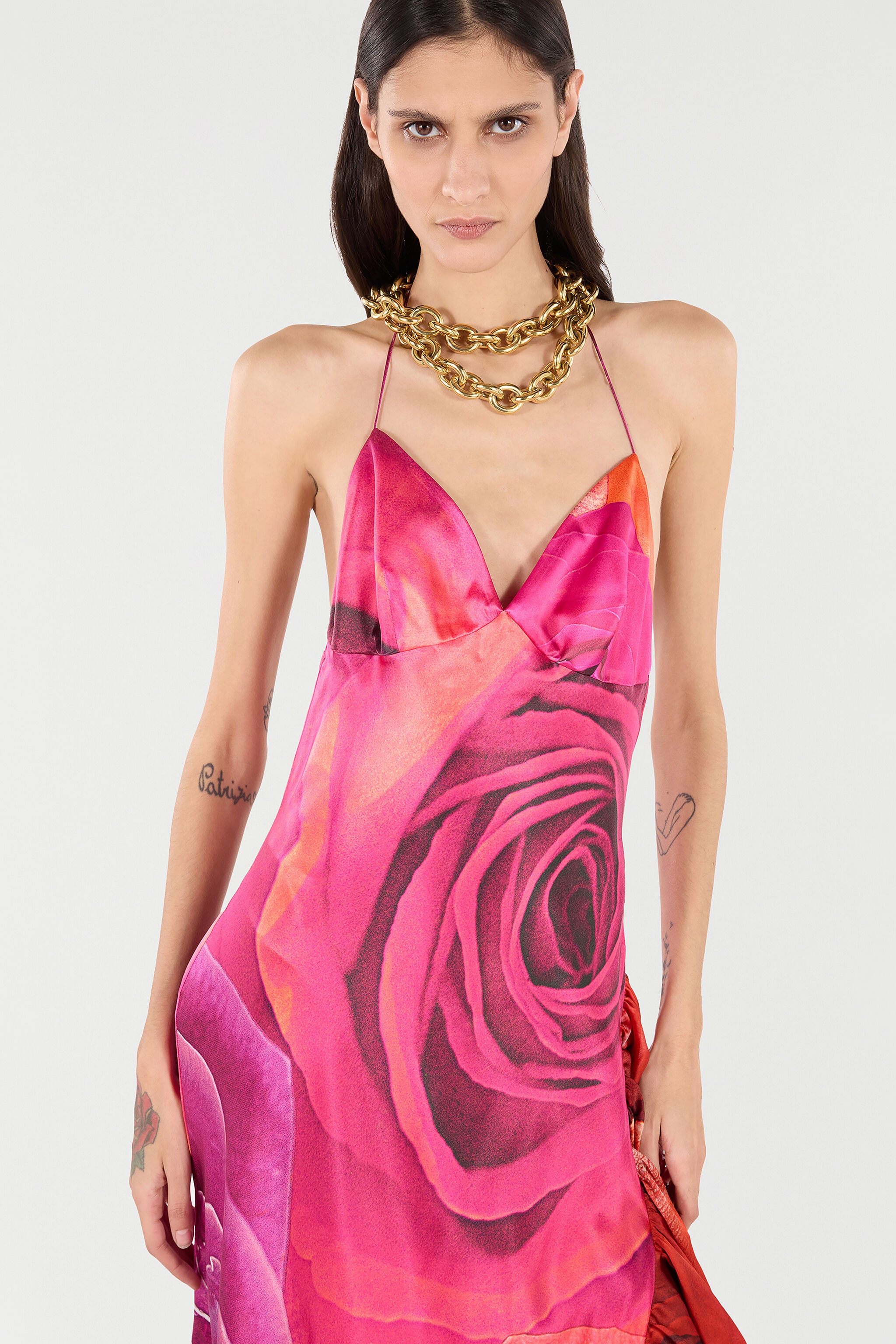 RC Robe À Imprimé Roses Et Volant Fuchsia UKT107-RYN48