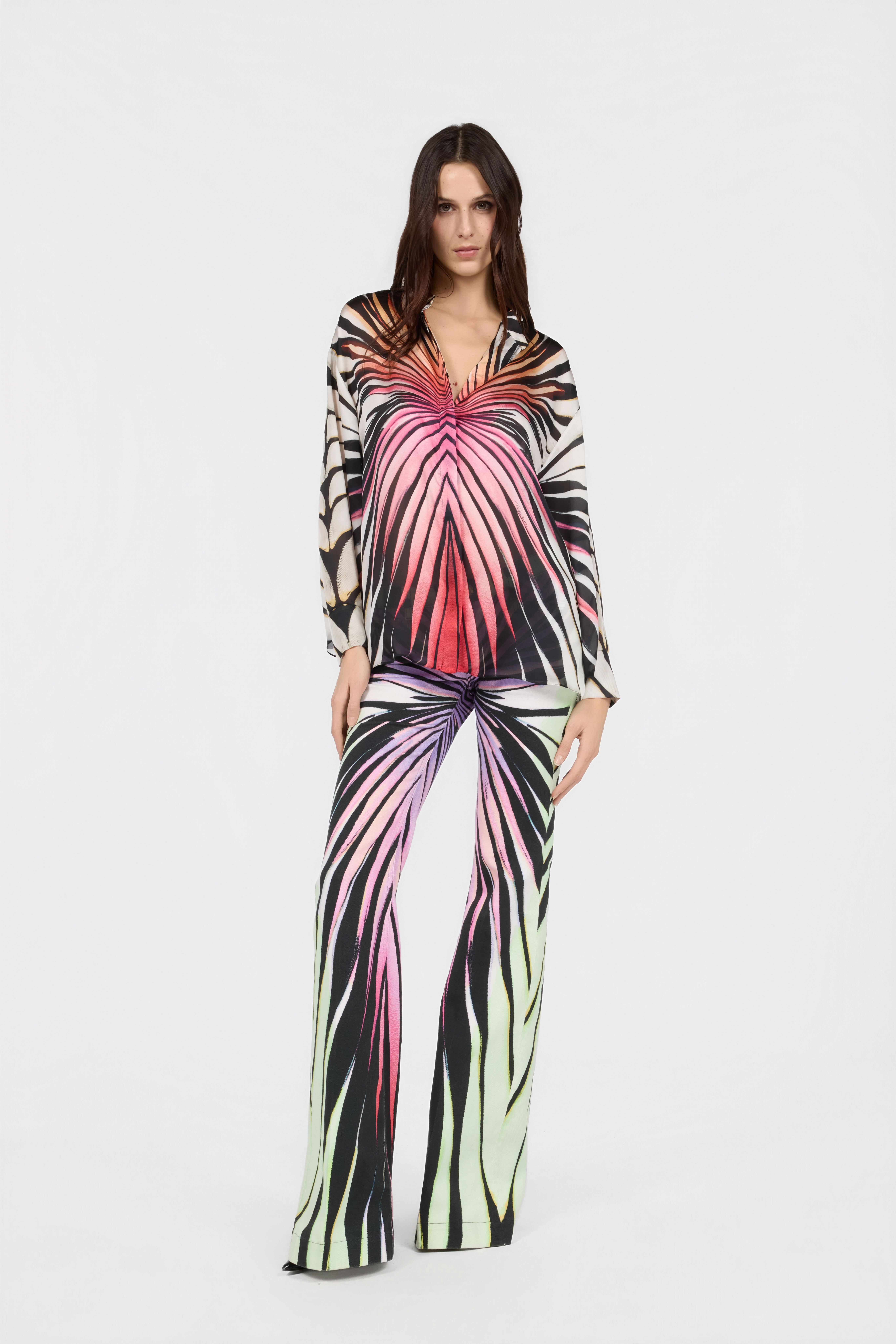 Ray Of Paradise Print Silk Shirt in CORAL for Women | Roberto Cavalli®