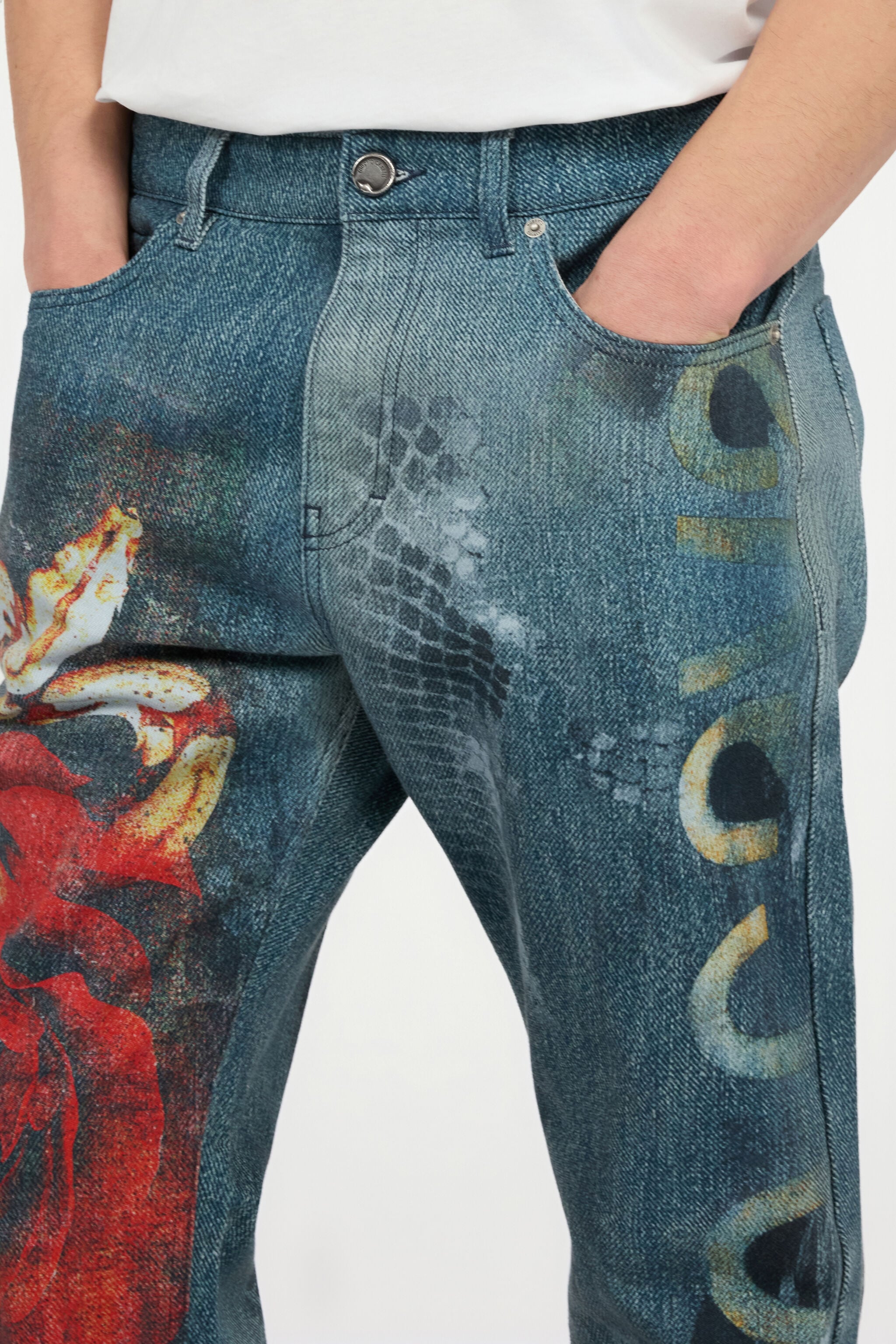 RC Jeans with Rose and Snake Print Red URJ217-VMN79