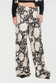 RC Pantaloni In Pura Seta Con Stampa Floreale Nero/Bianco VQT210-TYP71