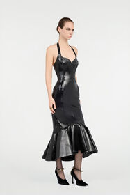 RC Black Genuine Leather Midi Dress Black VWP108-PN001