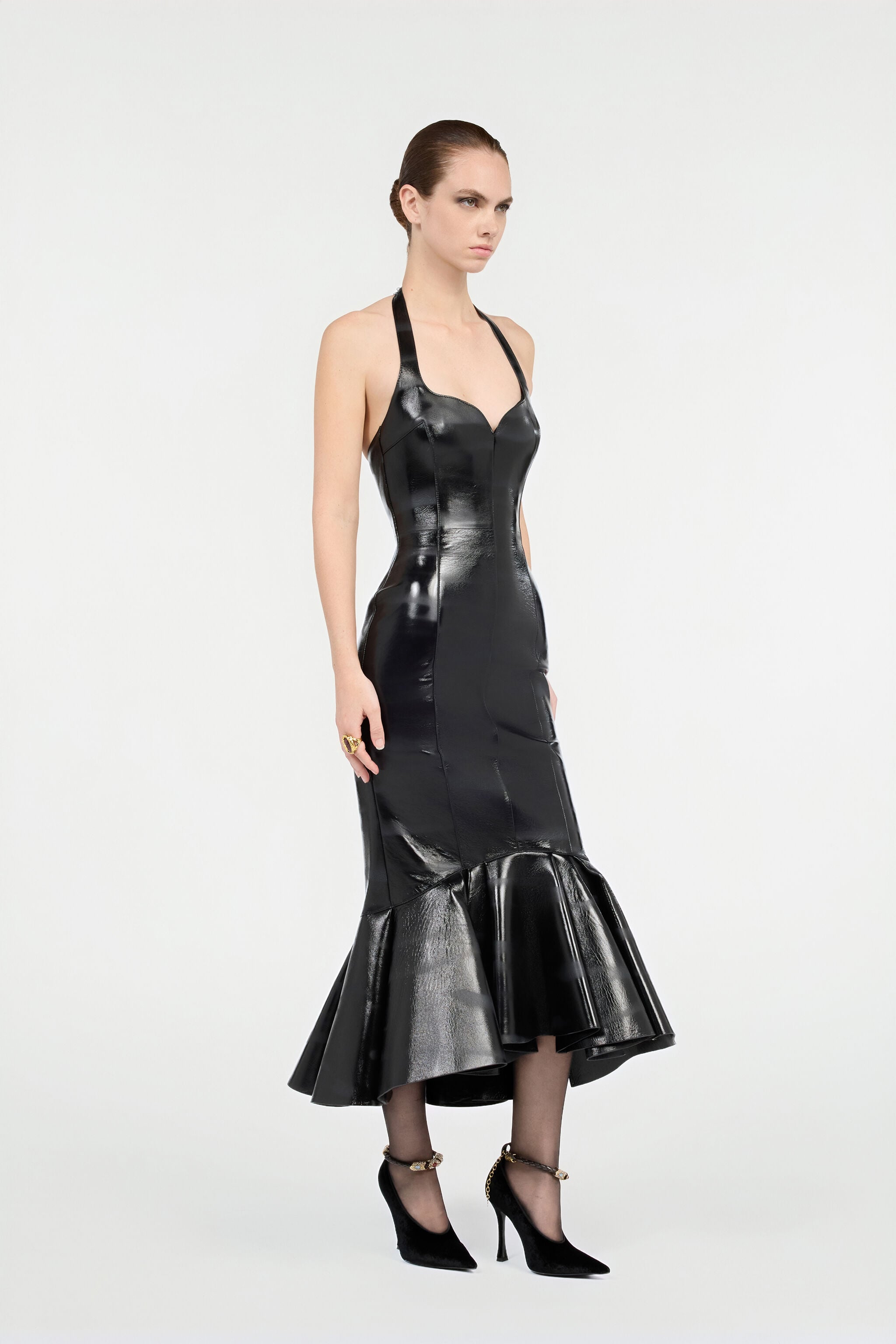 RC Black Genuine Leather Midi Dress RC Black Genuine Leather Midi Dress Black VWP108-PN001