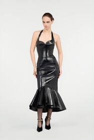 RC Black Genuine Leather Midi Dress Black VWP108-PN001