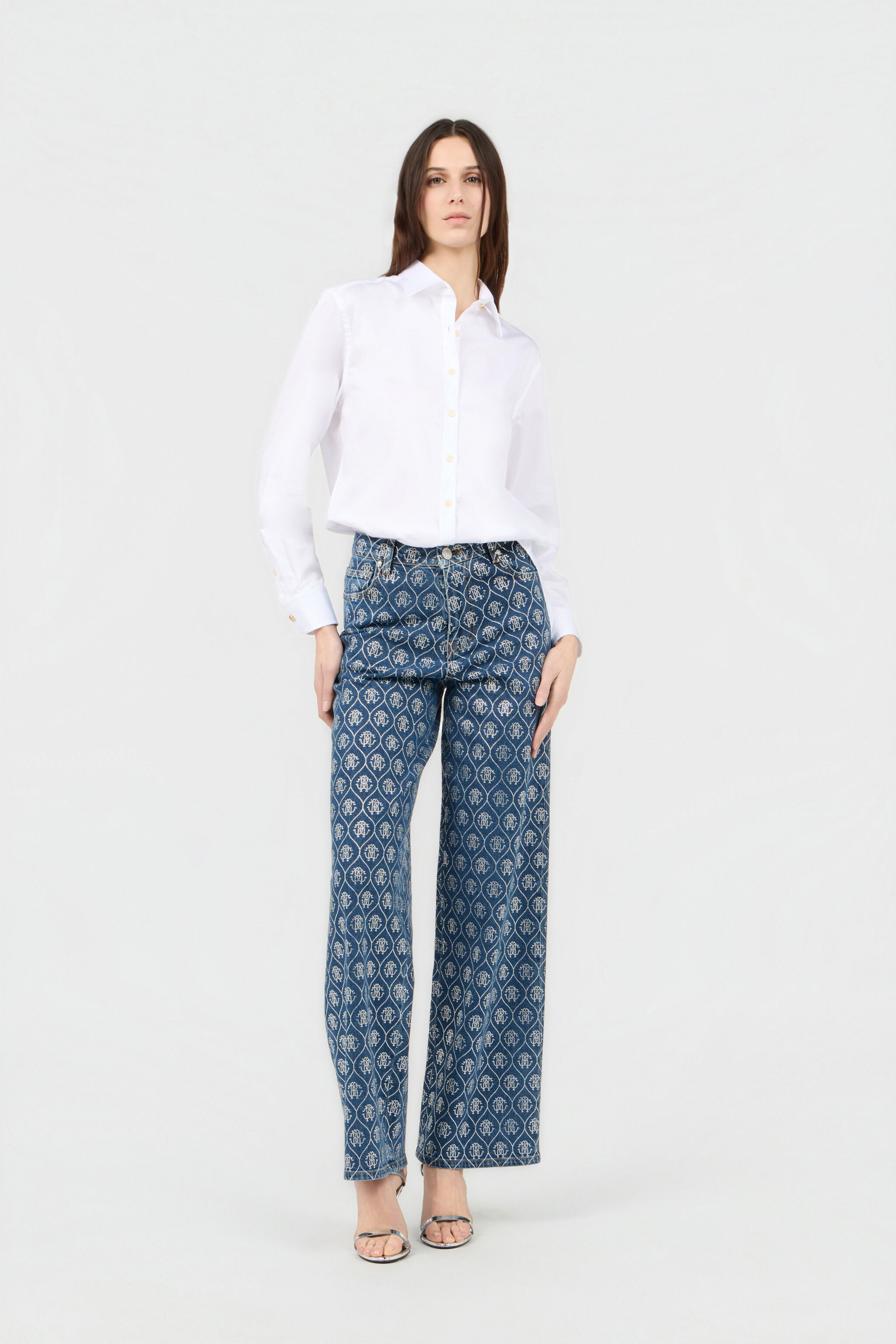 RC Jeans aus Denim mit Allover-Monogramm aus Strass RC Jeans aus Denim mit Allover-Monogramm aus Strass LIGHT BLUE SOJ20K-DY012