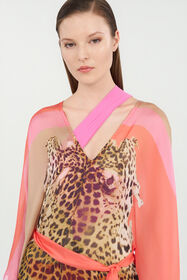 RC Kaftano in Seta Stampa Cavalli Pop CORAL RED WQW011-HNR33