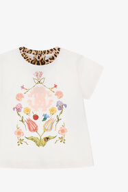 JU Floral Fantasy Tee with Leopard Accent White TJT602-JD001