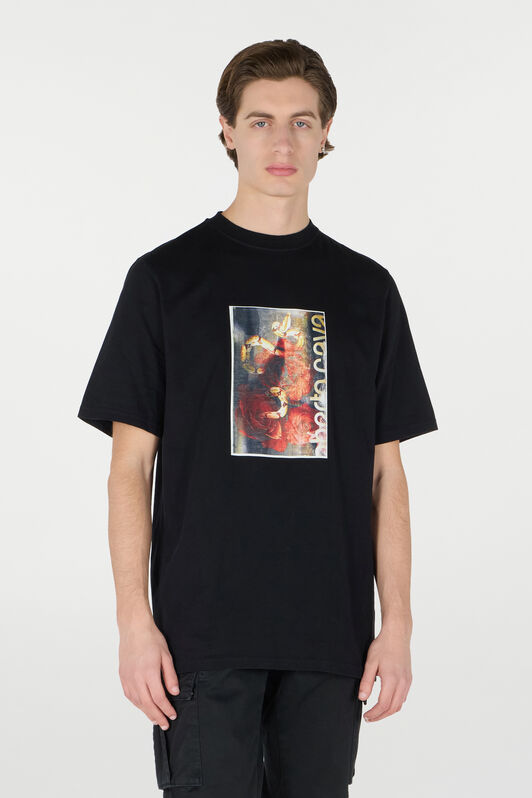 RC T-Shirt With Distressed-Effect Snake And Rose Print Black URT61C-JD060