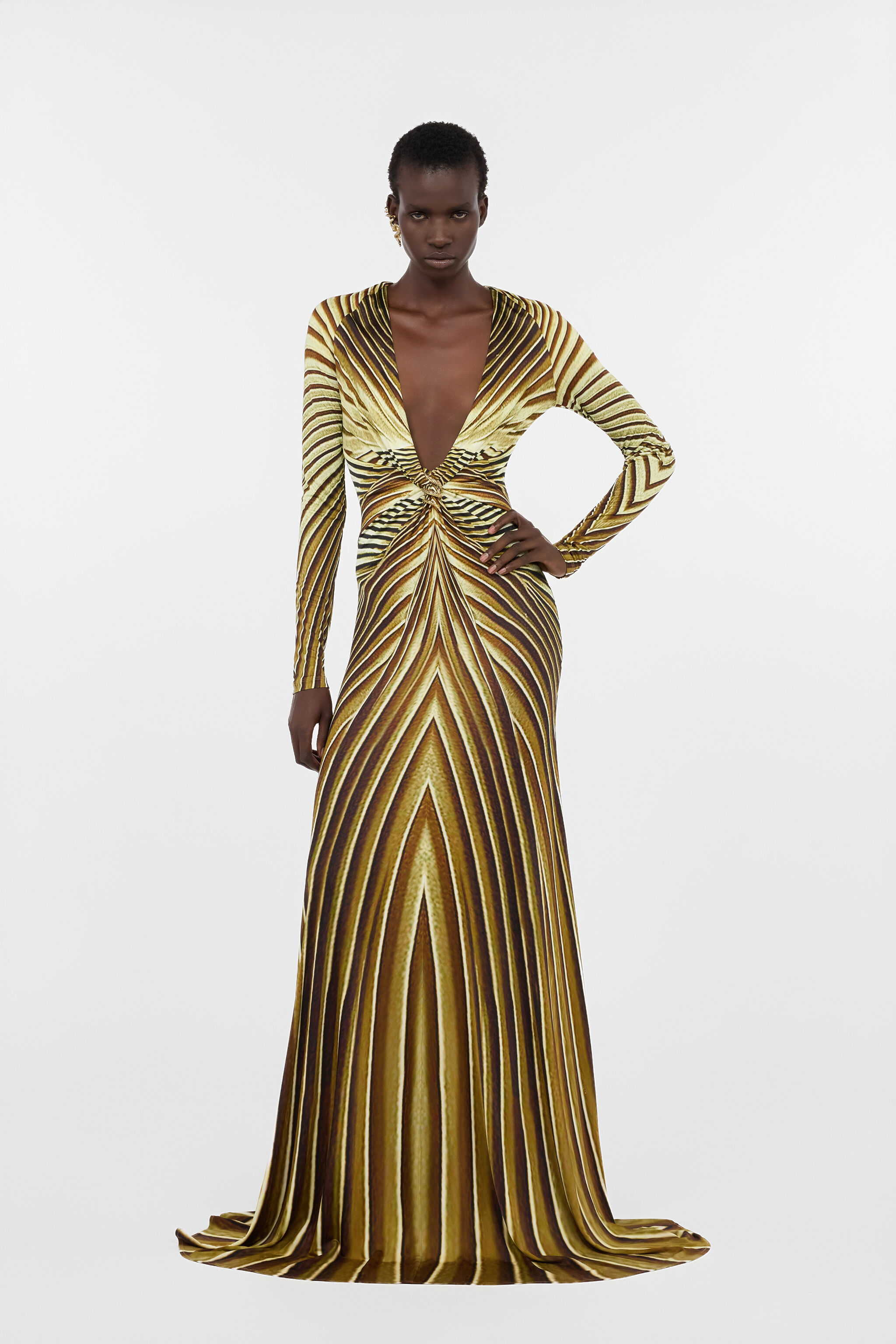 Extra-Long Dress with Iside Print in NATURAL/GOLD for Women
