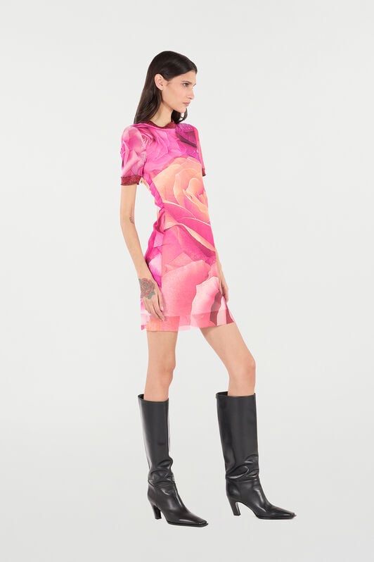 RC Short Rose-Print Dress With Glittery Trims RC Short Rose-Print Dress With Glittery Trims Fuchsia UKT12A-6HN48