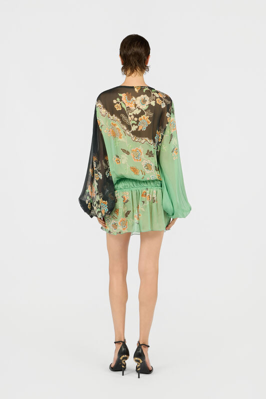 RC Vestido De Gasa De Seda Con Estampado Kimono RC Vestido De Gasa De Seda Con Estampado Kimono GREEN/BLACK XQW037-HNT25
