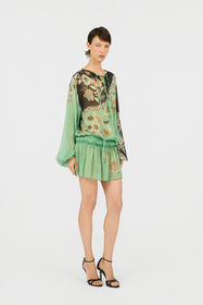RC Vestido De Gasa De Seda Con Estampado Kimono GREEN/BLACK XQW037-HNT25