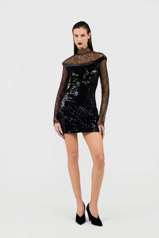 RC Robe en dentelle à sequins BLACK XWT121-FT075