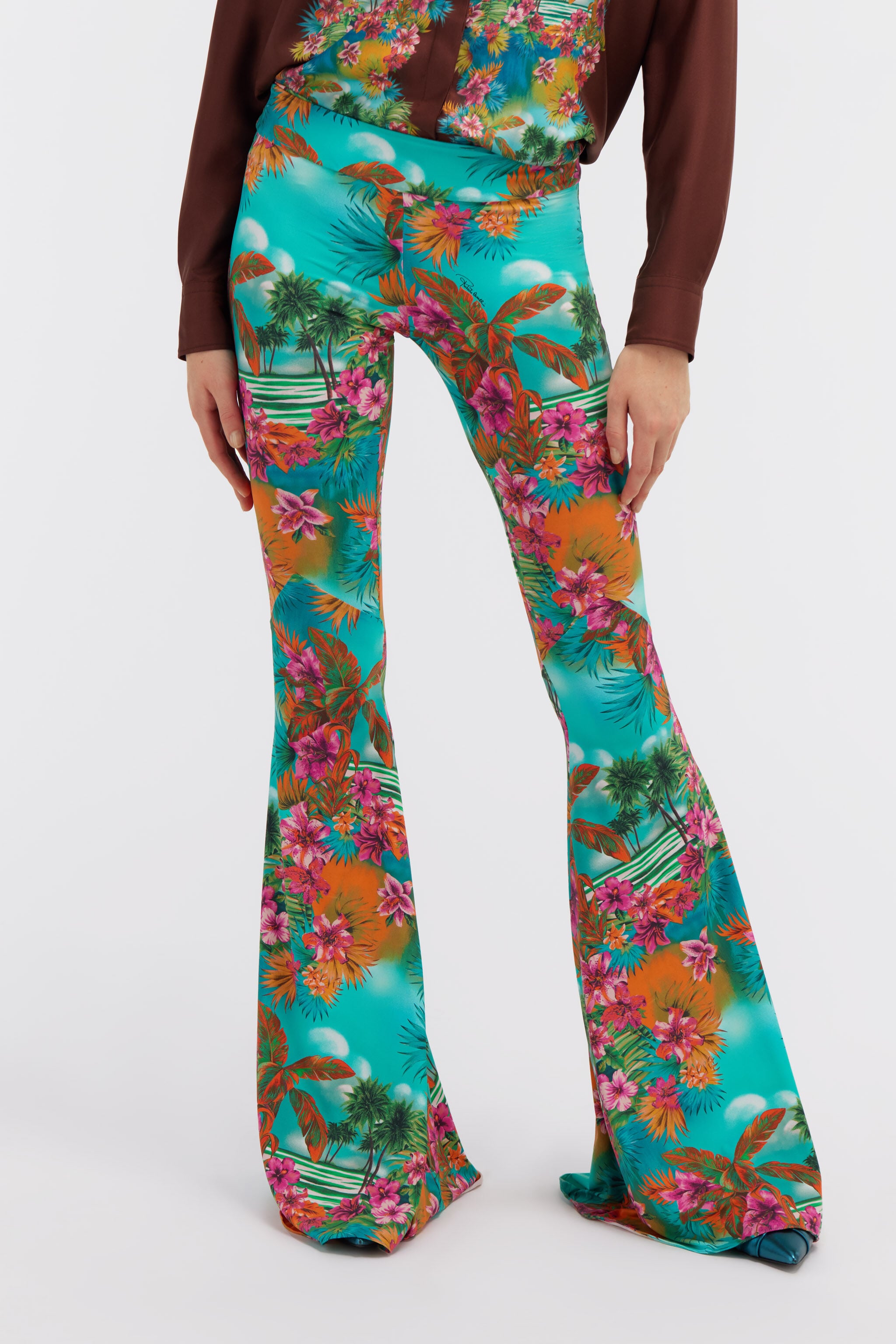 RC Hawaii Print Flared Trousers Light blue SKT204-LNI84