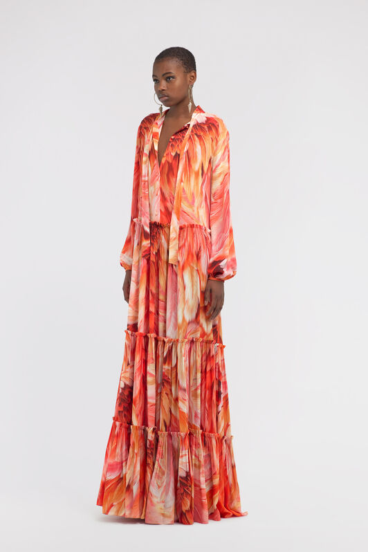 RC Long dress Plumage print RC Long dress Plumage print Orange SWT130-7HL71