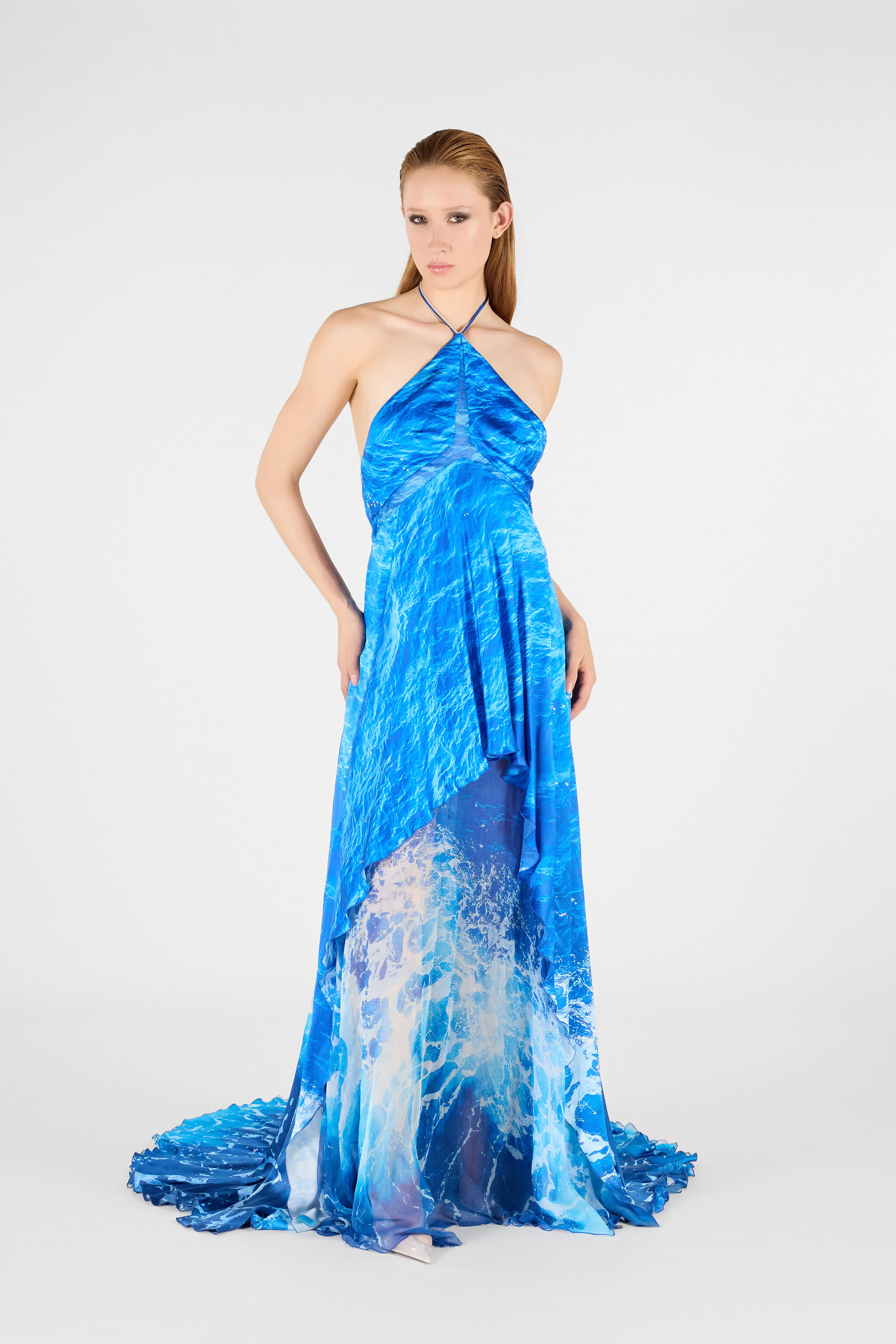 Silk Dress Stretto di Messina Print in Blue for Women | Roberto