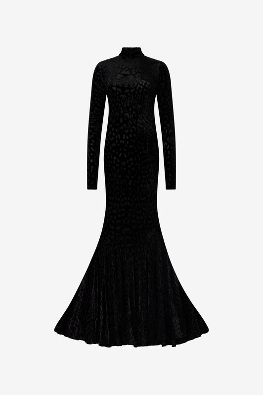 RC Long Black Dress With Jaguar Skin Pattern Black VWT155-CJ003