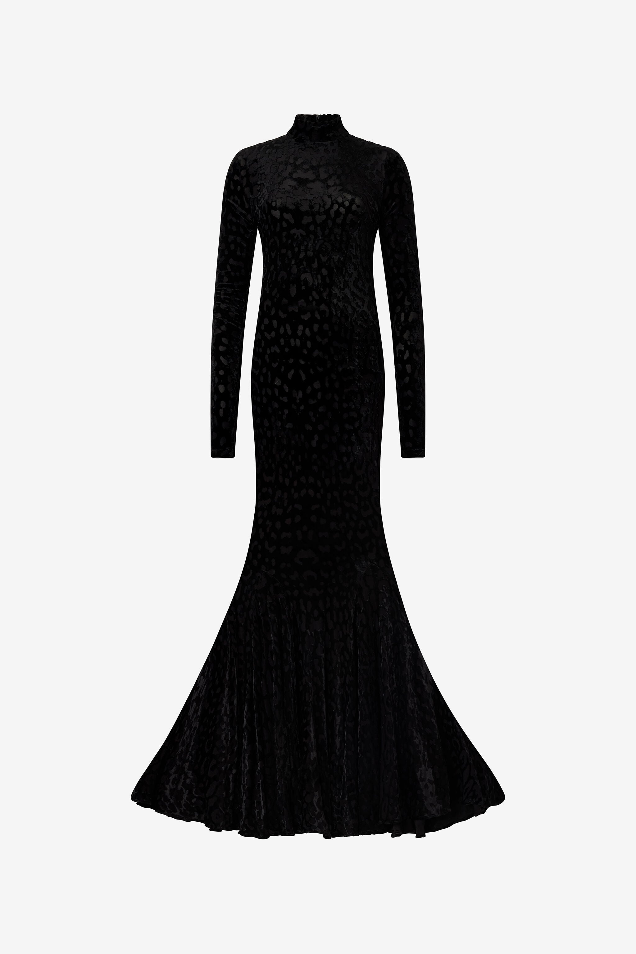 RC Long Black Dress With Jaguar Skin Pattern Black VWT155-CJ003