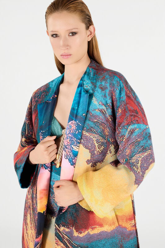 RC Itaca Print Coat with belt RC Itaca Print Coat with belt Blue/Orange UWT504-DJ091