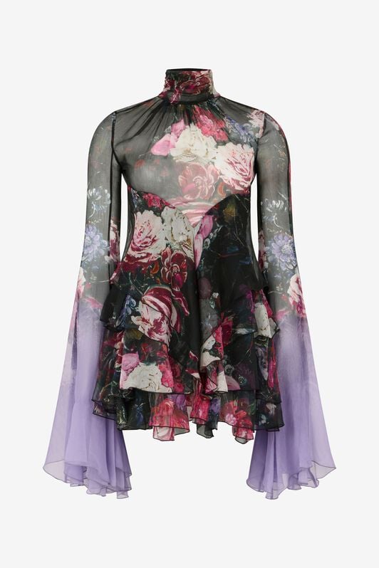 RC Silk Mini Dress With Fiammingo Flowers Print RC Silk Mini Dress With Fiammingo Flowers Print BLACK/PINK/LILLA XWT101-CKT87