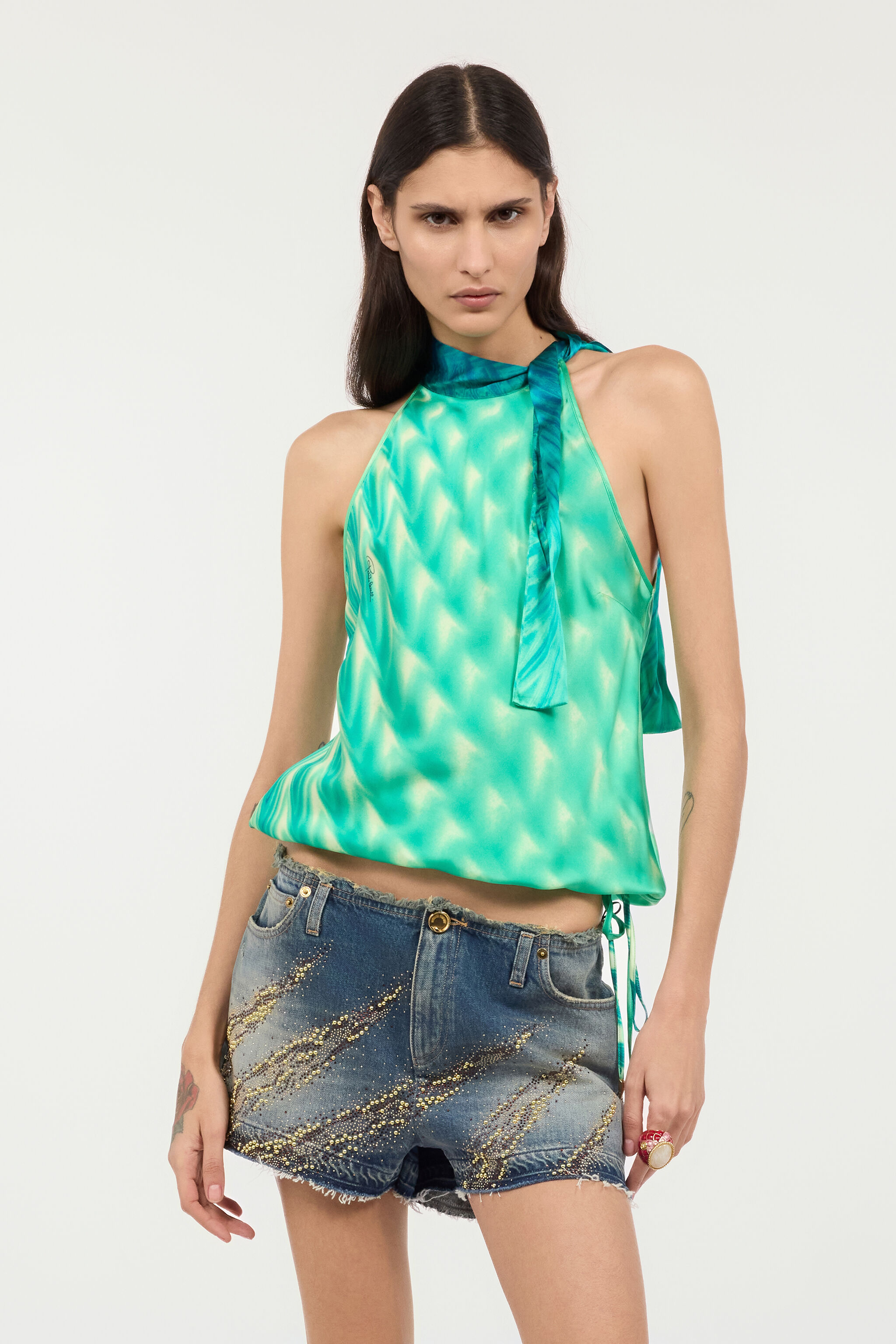 Silk Optical Glass-Print Top in Light green for Women | Roberto