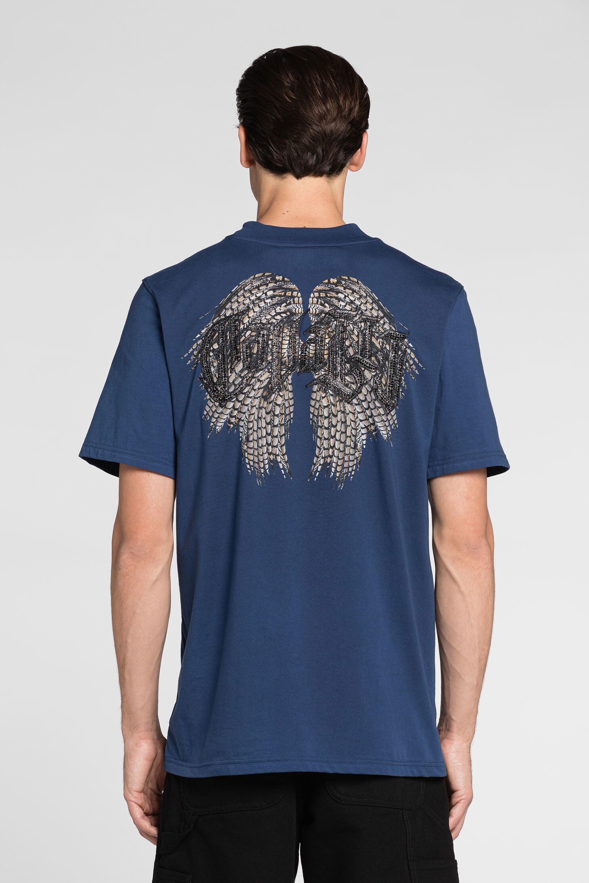 RC T-shirt à logo imprimé orné de cristaux Bleu foncé QRT61A-JD060