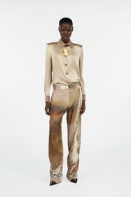 RC Beige Silk Shirt With Velvet Inserts Light Brown VWT700-SE041