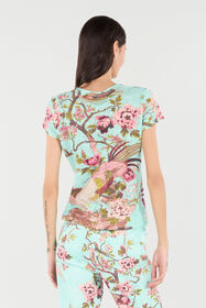 RC T-Shirt With Oriental Bird Print Blue/Pink VKT61A-3DP76