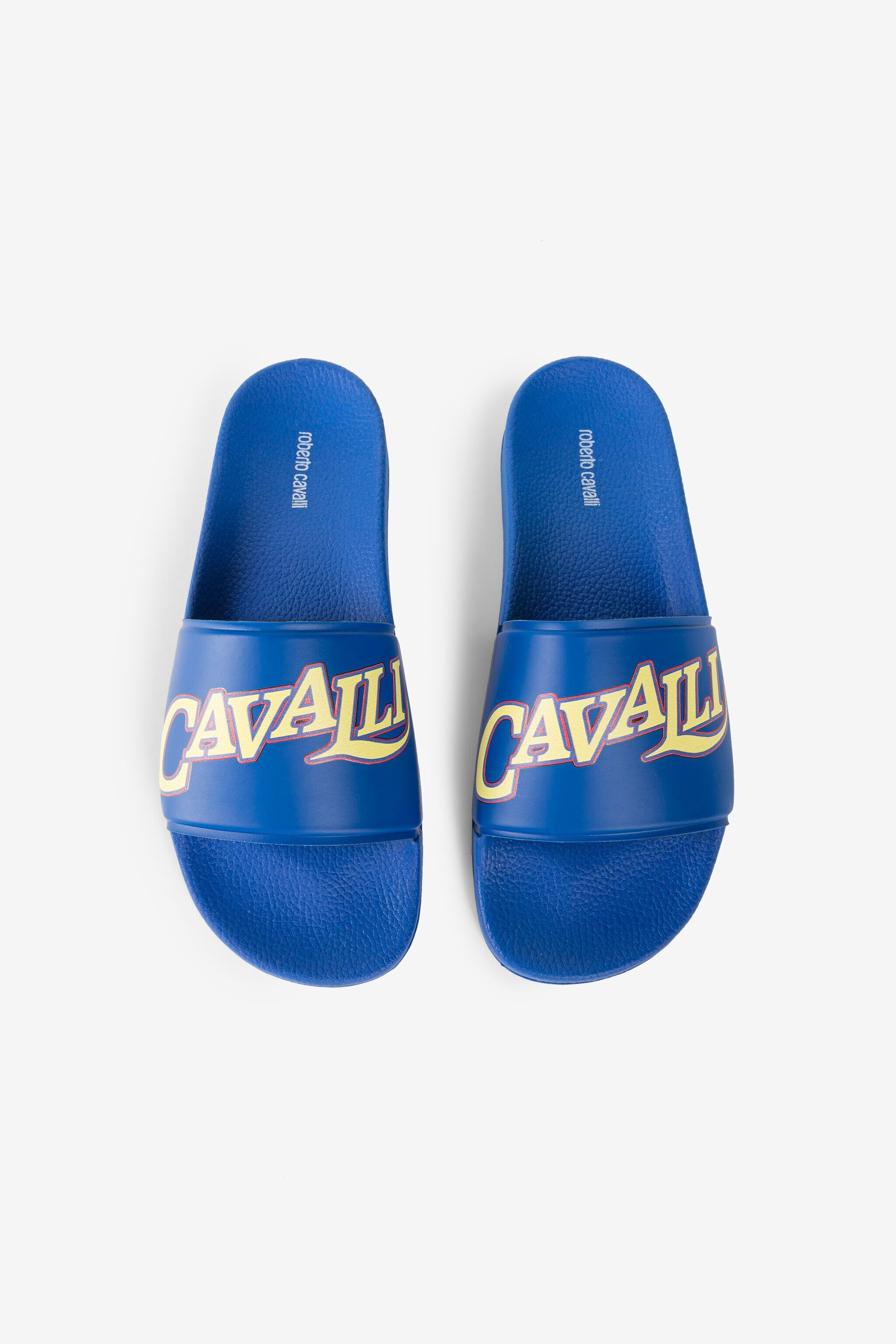 Logo-print slides in Blue for Men | Roberto Cavalli®