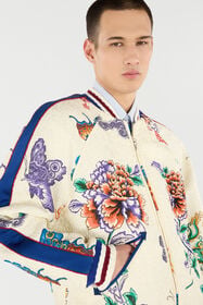 RC Bomberjacke Mit Drachen, Blumen Und Schmetterlingen IVORY MULTICOLOR VRT465-FY104