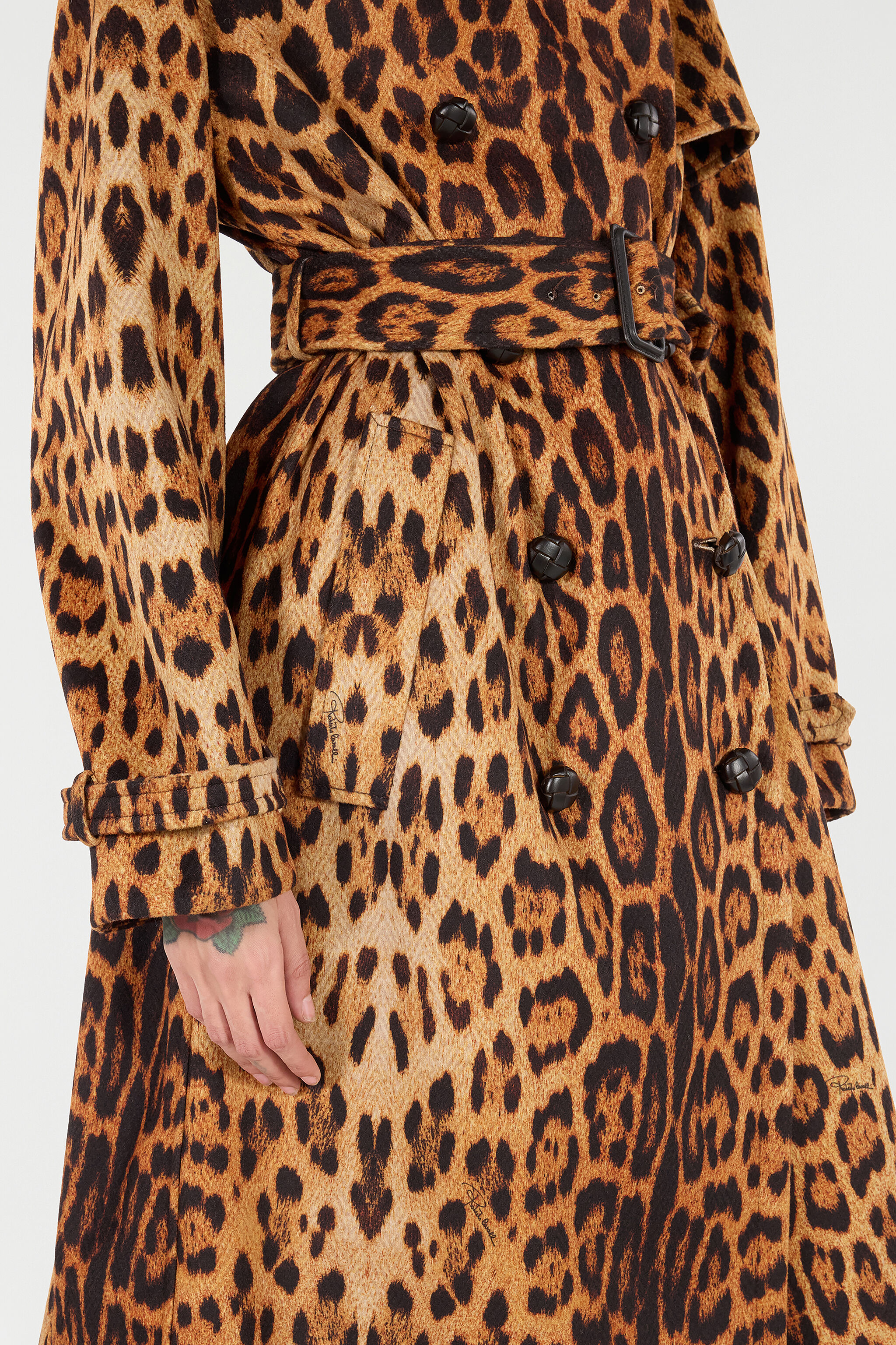 Long Trench Coat With Jaguar Skin Print in Brown for Women