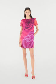 RC Crinkle-Effect Dress With Rose Print RC Crinkle-Effect Dress With Rose Print Fuchsia UKT155-FQN48