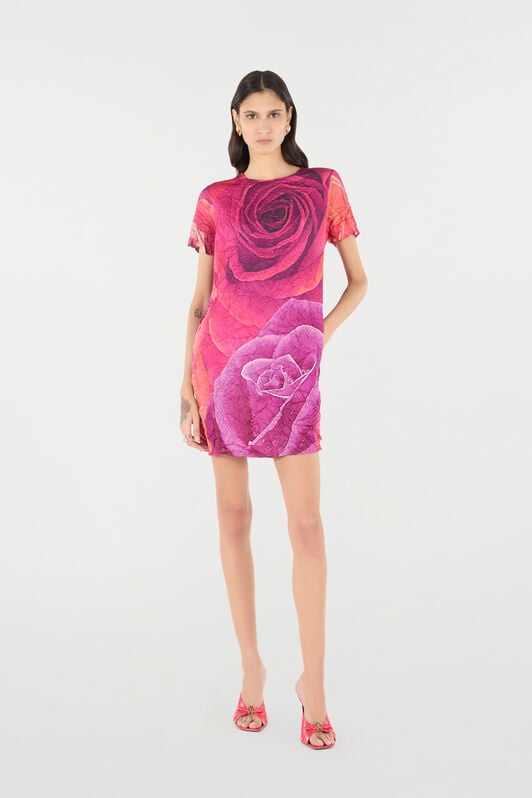 RC Crinkle-Effect Dress With Rose Print RC Crinkle-Effect Dress With Rose Print Fuchsia UKT155-FQN48